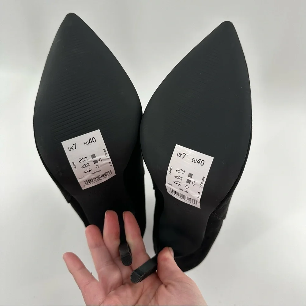 New look womens pointy toe ankle boots size 40 black faux suede stilettos